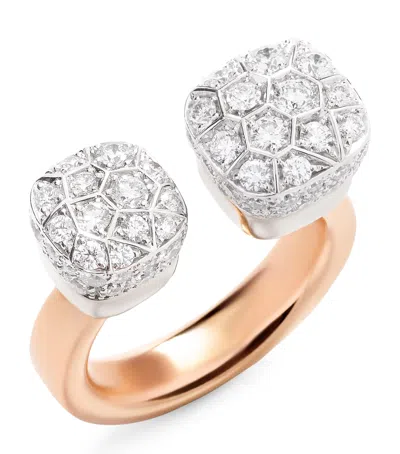 Pomellato Mixed Gold Diamond Nudo Ring In Rose Gold