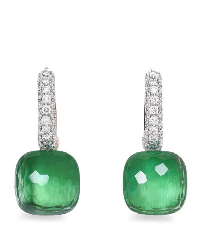 Pomellato Mixed Gold, Diamond, Prasiolite And Agate Nudo Earrings In Green