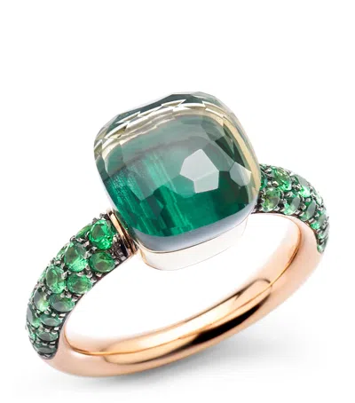 Pomellato Mixed Gold, Prasiolite, Malachite And Tsavorite Nudo Ring In Green