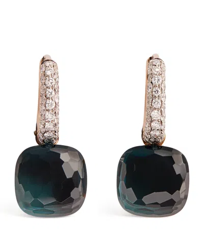 Pomellato Mixed Metal, Diamond And London Blue Topaz Nudo Drop Earrings In Gold
