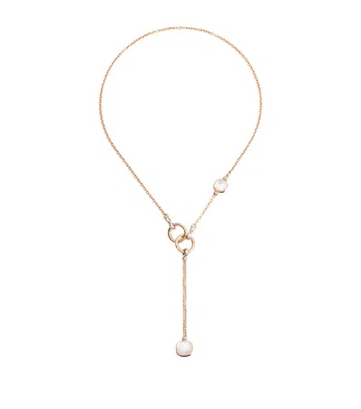 Pomellato Mixed Metal, Diamond, White Topaz And Mother-of-pearl Nudo Necklace In Gold