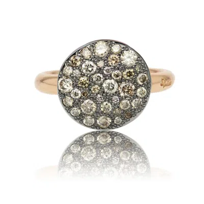 Pre-owned Pomellato Modern Cognac Diamonds 18 Karat Rhodium Rose Gold Large  Sabbia Ring In Red