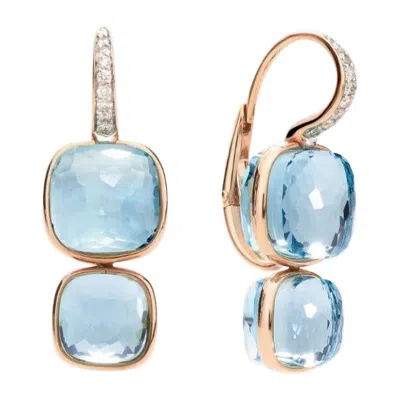 Pre-owned Pomellato Nudo 18k Rose Gold Sky Blue Topaz Double Drop Pendant Earrings In Red