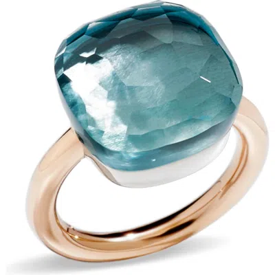 Pomellato Nudo Classic Ring With Blue Topaz In 18k Rose And White Gold In Rose Gold