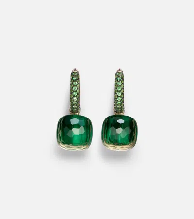 Pomellato 18kt Rose And White Gold Nudo Gemstone Drop Earrings In Green