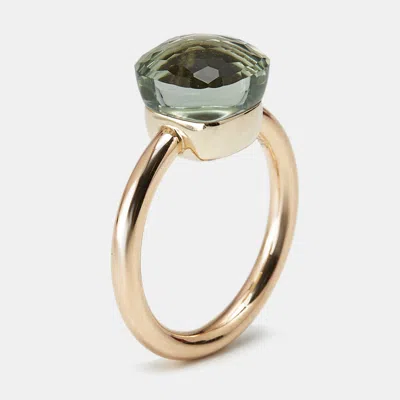 Pre-owned Pomellato Nudo Classic Prasiolite 18k Two Tone Gold Ring Size 57