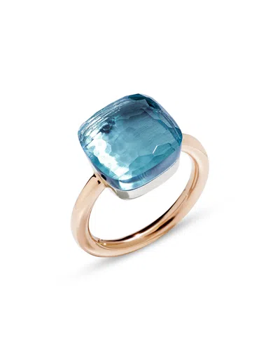 Pomellato Nudo Classic Ring With Blue Topaz In 18k Rose And White Gold