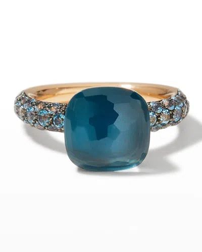 Pomellato Nudo Deep Blue Ring In 18k Gold In London Blue Topaz