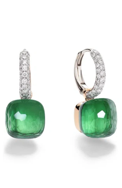 Pomellato Nudo Classic 18kt Rose And White Gold Drop Earrings With Gemstones In Green