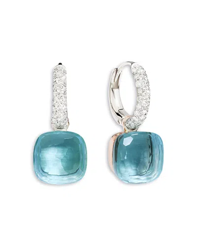 Pomellato Nudo Earrings With Blue Topaz And Diamonds In 18k White And Rose Gold In Green
