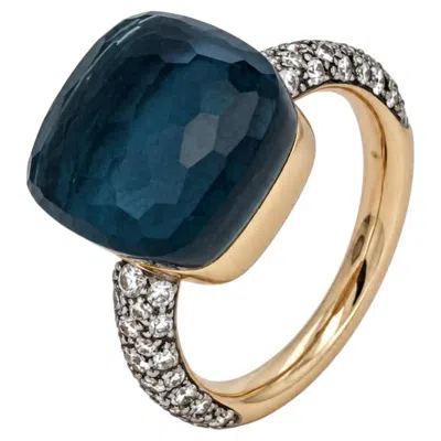 Pre-owned Pomellato Nudo Maxi Ring Diamond And London Blue Topaz