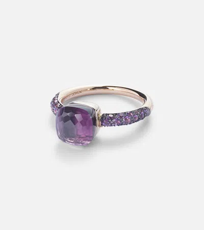 Pomellato Nudo Petit 18kt Rose And White Gold Ring With Amethyst And Jade In Purple