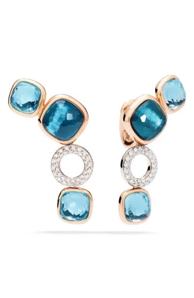 Pomellato Nudo Sky Blue Topaz & Diamond Pavé Drop Earrings