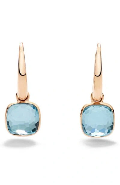Pomellato Rose Gold And Blue Topaz Nudo Earrings In Brown