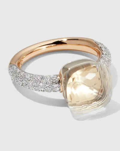 Pomellato Nudo 18k Rose Gold Gemstone And Diamond Ring In White Topaz
