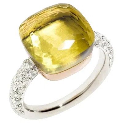Pre-owned Pomellato Nudo Xl Diamond And Carved Citrine In 18 Karat Gold In Multi