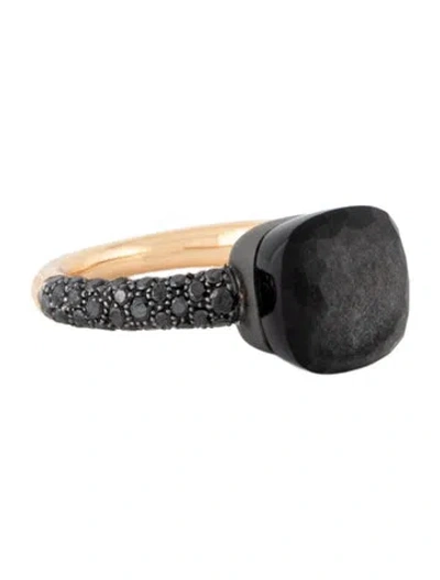 Pre-owned Pomellato Obsidian & Diamond Nudo Classic Ring In Multicolor