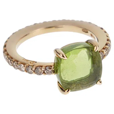 Pre-owned Pomellato Peridot Champagne Diamond 18k Yellow Gold Ring Sz 5 1/4