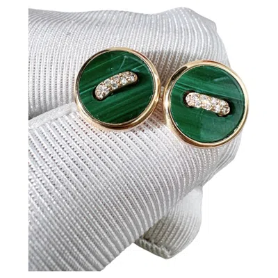Pre-owned Pomellato Pom Pom Dot 18k Rose Gold Malachite Pavé Diamond Stud Earrings In Red