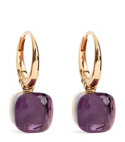 Pomellato Rose Gold And Amethyst Nudo Petit Drop Earrings In Purple