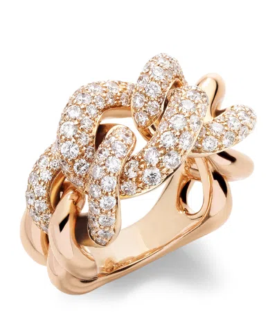 Pomellato Rose Gold And Diamond Catene Ring In White