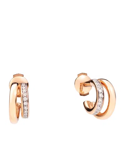 Pomellato Rose Gold And Diamond  Together Hoop Earrings In White