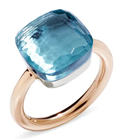 Pomellato Nudo Classic Ring With Blue Topaz In 18k Rose And White Gold In Rose Gold