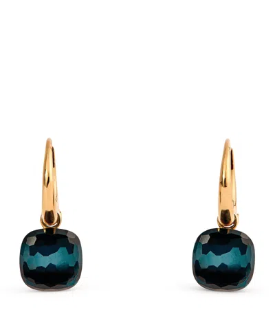 Pomellato Rose Gold And Topaz Petit Nudo Drop Earrings In Blue