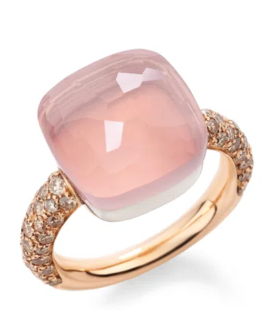 Pomellato Rose Gold, Diamond And Rose Quartz Nudo Maxi Ring In Pink