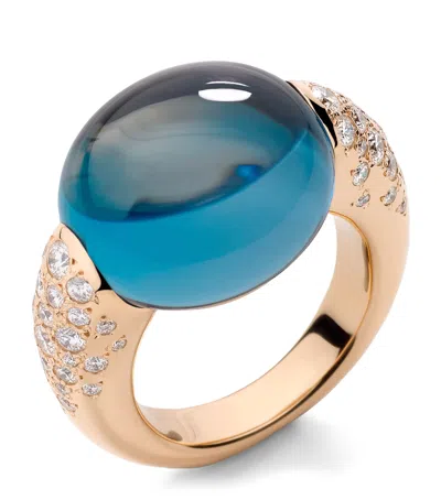 Pomellato Rose Gold, Diamond And Topaz Iconica Ring In Blue