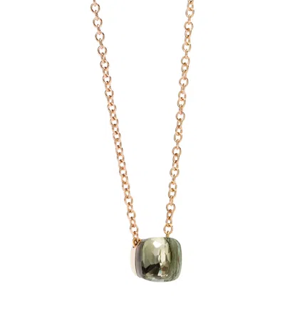 Pomellato Rose Gold Nudo Necklace In Green