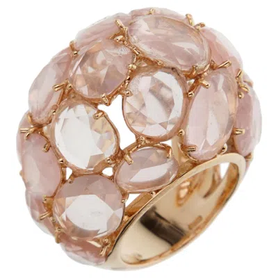 Pre-owned Pomellato Rose Quartz 18k Rose Gold Cocktail Dome Bombe Ring Sz 6 1/2 In Red