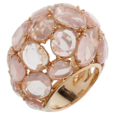 Pre-owned Pomellato Rose Quartz 18k Rose Gold Cocktail Dome Bombe Ring Sz 6 1/2 In Red