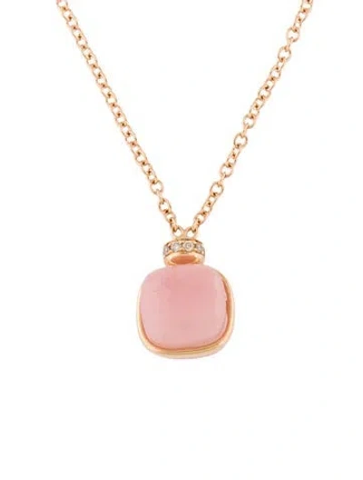Pre-owned Pomellato Rose Quartz & Diamond Nudo Classic Pendant, 16.75" In Multi