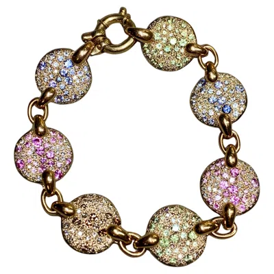 Pre-owned Pomellato Sabbia 18k Rose Gold Multicolored Sapphire Diamond Bracelet 8” In Red