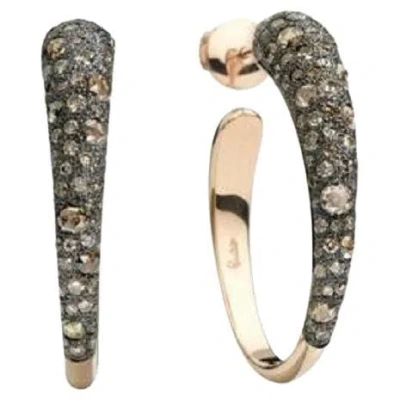 Pre-owned Pomellato Tango 18k Rose Gold Hoop Earrings With Brown Diamonds In Red