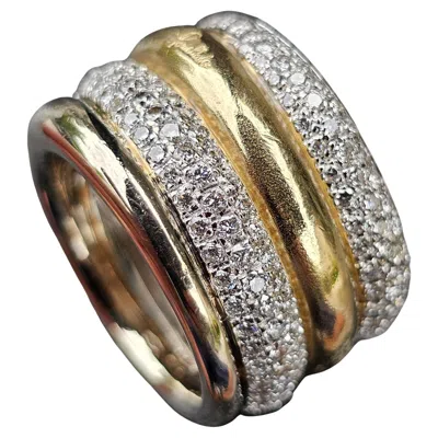 Pre-owned Pomellato Tubolare Diamond Band Ring Multi Row Sz 7.5 29.7g 2.5ct 18k Two Tone