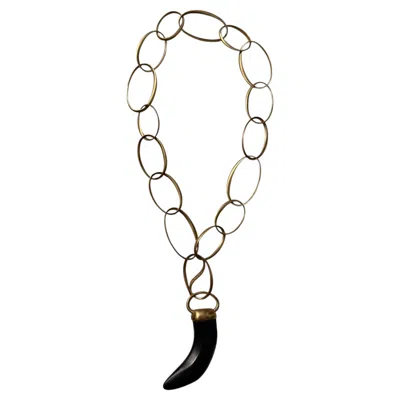 Pre-owned Pomellato Victoria 18k Rose Gold Long Necklace With Black Jet Horn Pendant In Red
