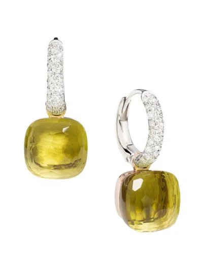 Pomellato Women's Nudo Two-tone 18k Gold, Lemon Quartz & Diamond Drop Earring In Multi