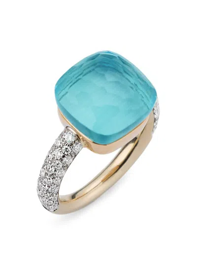Pomellato Women's Nudo Two-tone 18k Gold, Sky Blue Topaz & 0.70 Tcw Diamond Ring In Rose White Gold