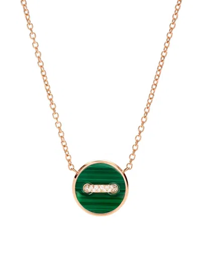 Pomellato Women's Pom Pom Dot 18k Rose Gold, Malachite & 0.05 Tcw Diamond Button Pendant Necklace