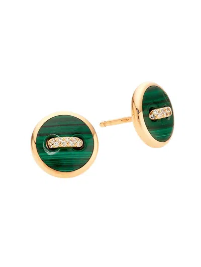 Pomellato Women's Pom Pom Dot 18k Rose Gold, Malachite & 0.07 Tcw Diamond Button Stud Earrings In Green