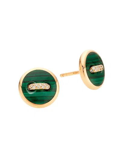 Pomellato Women's Pom Pom Dot 18k Rose Gold, Malachite & 0.07 Tcw Diamond Button Stud Earrings