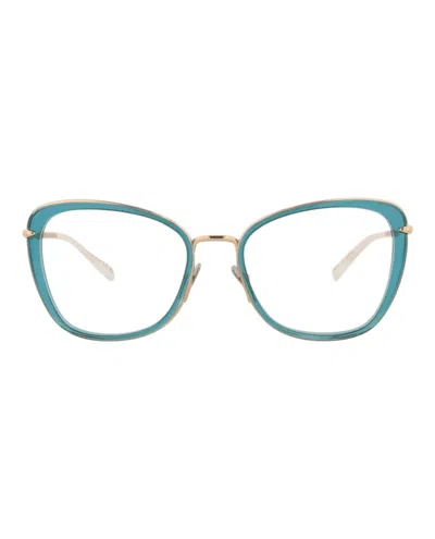 Pre-owned Pomellato Women's  Cat Eyeframe Acetate Optical Frames In Blue Gold Transparent (pm0084o/30008667/001