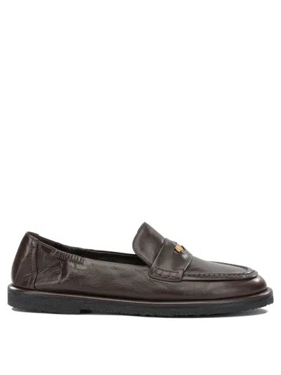 Pomme D'or Brown Leather Rubber Loafers Slippers