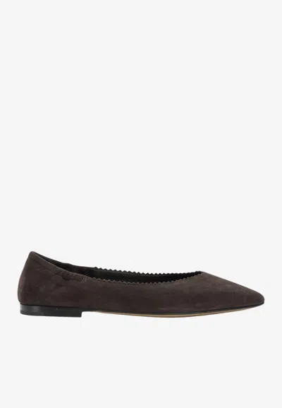 Pomme D'or Brown Suede Leather Cow Leather Ballerinas