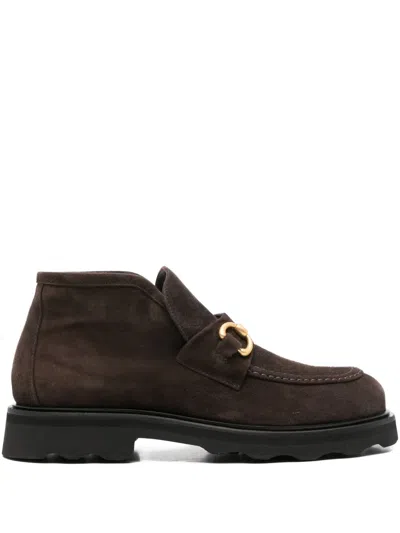 Pomme D'or Chain-embellished Suede Ankle Boots In Brown