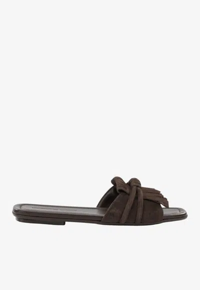 Pomme D'or Glenn Suede Slides In Brown