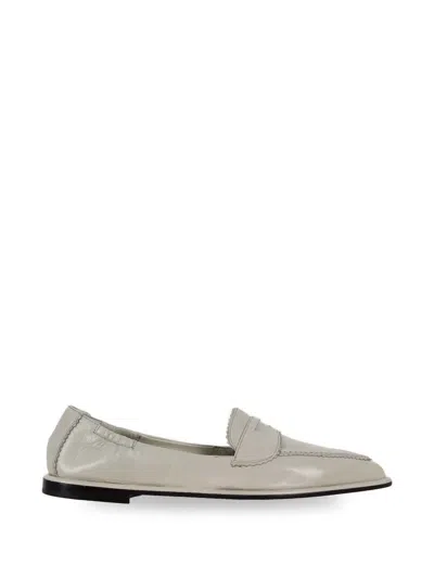 Pomme D'or Grace Scalloped Leather Loafers In Gray