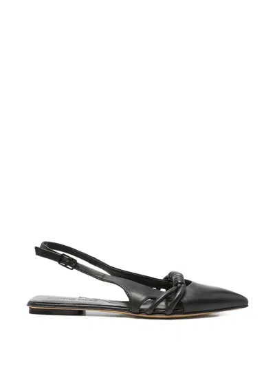 Pomme D'or Knotted Slingback Flat Pumps In Black